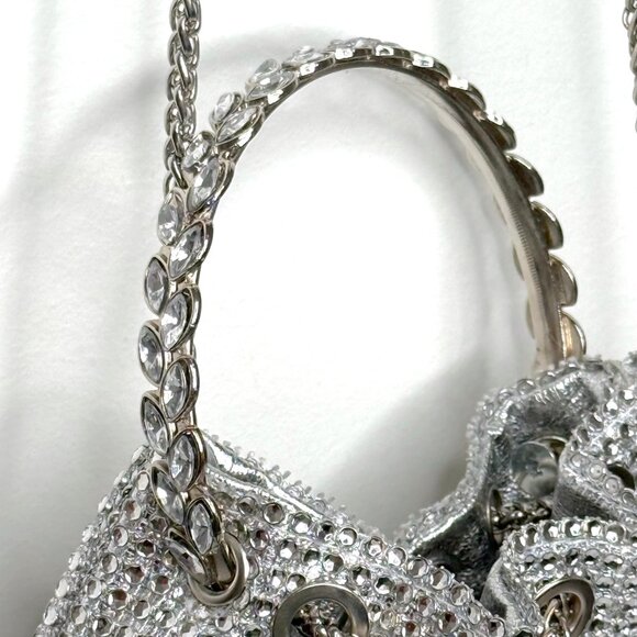 Dazzling Evening Party Cocktail Rhinestones Crystals Top Handle Bucket Bag - Picture 3 of 7